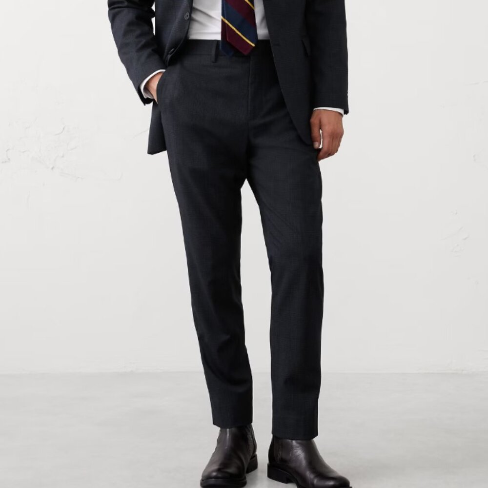 Banana Republic Men's Tailored-Fit Glen Plaid Trouser, Navy, 32x30, NWT